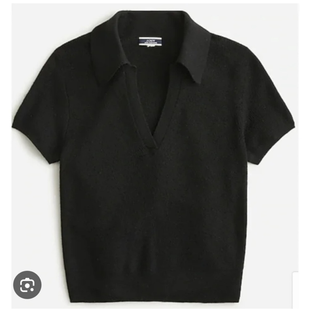 J. Crew Cashmere Collared Short Sleeve Sweater in Black Size M